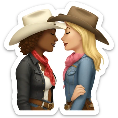 Women, white cowgirl, kissing another short hair woman cowgirl sticker