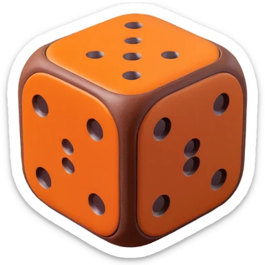 single dice, 3D, matte brown camel leather, subtle orange trim, elegant style, no text sticker