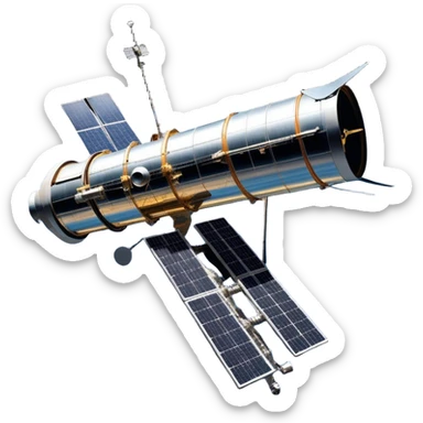  Cinematic Realistic Hubble Space Telescope – A majestic, ultra-detailed rendering of the Hubble Telescope floating above Earth. Its reflective metallic surface and vast solar panels stretch into the darkness, while the lens is pointed outward, capturing the mysteries of the cosmos. sticker