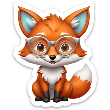 A sly fox with iridescent fur, a glowing tail, a silver star on its forehead, and round glasses, giving a mischievous smirk. 🦊😏 sticker