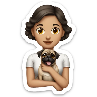 Brunette girl with pug dog sticker