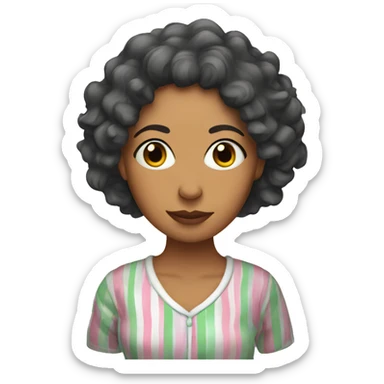 Mexican woman with curly hair wearing pjs  sticker