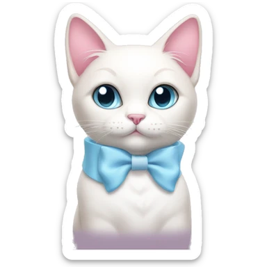 pink and white cat with light blue bow and belle collar  sticker