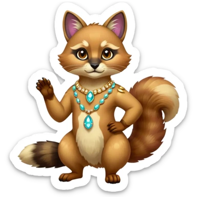 exotic shiny sparkly colorful fantasy-Cacomistle-tanuki-oncilla-caracal-animal-hybrid (full body) wearing jewelries and accessories and apparels sticker
