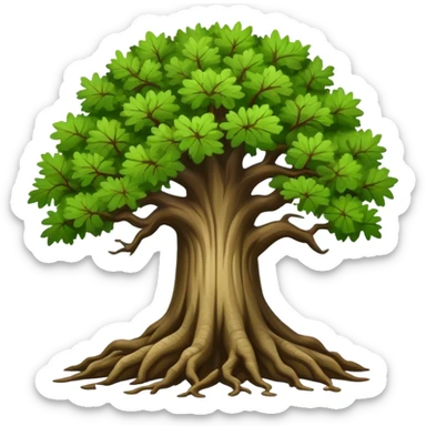An ancient oak tree with deep roots sticker