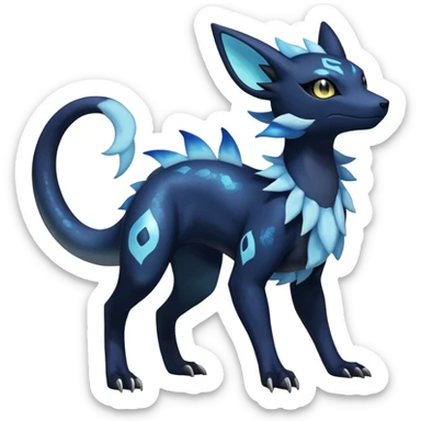 Shiny icy iridescent dark gothic ethereal Nebulae Salandit-Meowstic-Umbreon-Fakémon-hybrid-creature (full body)  sticker
