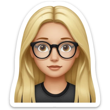 blonde girl with visible brown roots, long hair, freckles, black frame glasses sticker