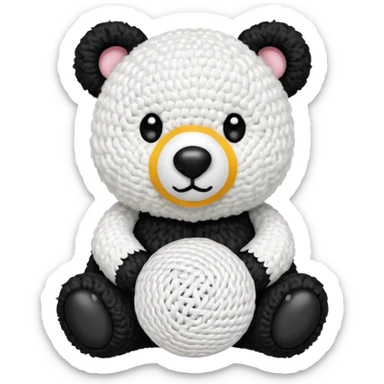 white crochet bear with single large ball body, small white ball nose with black yarn nose, two white ears sticker