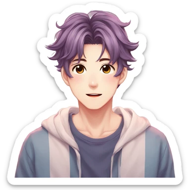 Gorgeous colorful shiny romantic pastel anime style shojo man with blushing face aesthetic and pretty hair trending style sticker