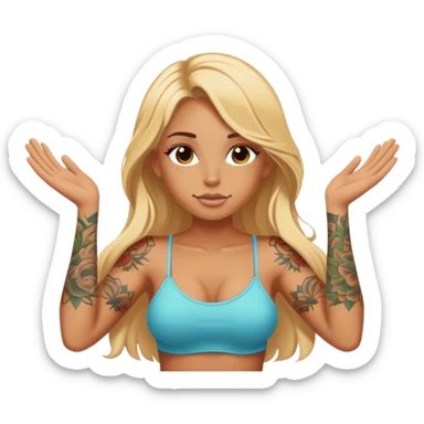 girl with long blonde hair and tattoos on arms sunbathing sticker