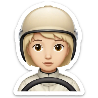 In a race car with a Kippa and short hair sticker