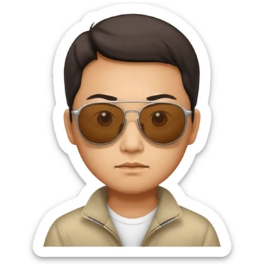 Photorealistic serious Chinese tourist wearing sunglasses sticker