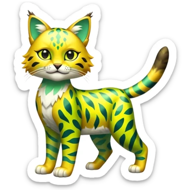 Shiny Tropical Exotic Green and Yellow Electrike-Sprigatito-Bobcat-Amaura-Aurorus-Shiny-glorp-cat-fusion (full body) sticker