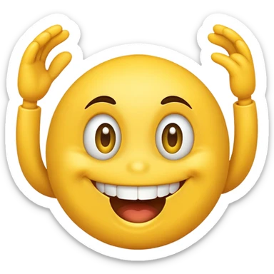 smiley face with wide, slightly off-center eyes, goofy asymmetrical smile, buck teeth, playful and clumsy personality sticker