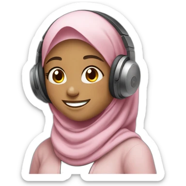 hijab girl with headphone listening to music and smile happy sticker