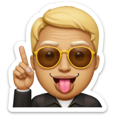 Fassa um emoji simples aquele da carinha amarelo de óculos escuro dando uma língua bem ofensiva e mostrando o dedo do meio da mesma forma.o óculos tem que ser escuro total sticker
