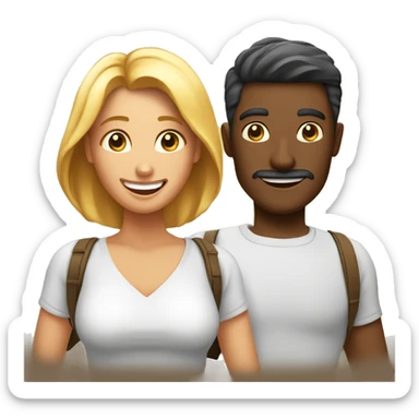 two people one male and one female excited of going on a vacation and thinking of different modes of travel and tickets sticker
