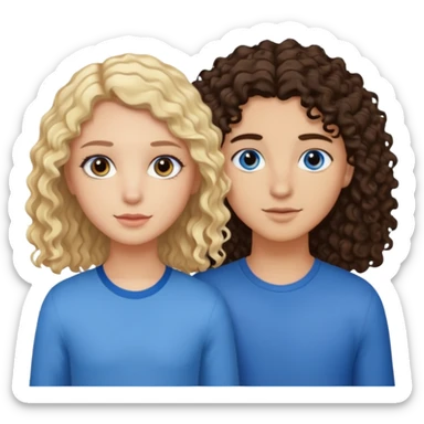 two best friends one brown eyes dark curly hair and the other, blond straight hair, blue eyes sticker