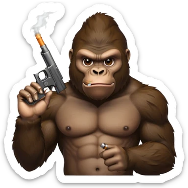 A gorilla smoking a blunt and holding a gun in the air sticker
