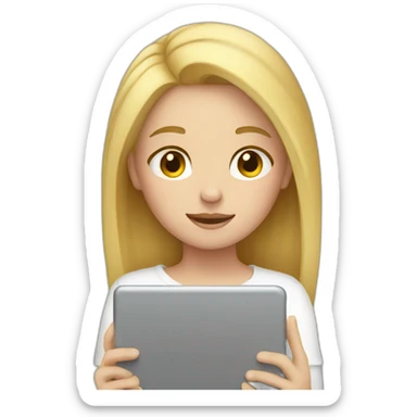 girl with blond hair looking down at ipad sticker