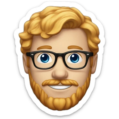 35 year old man with strawberry blond hair, moustasche but no beard, blue eyes and round tortoise-shell glasses sticker