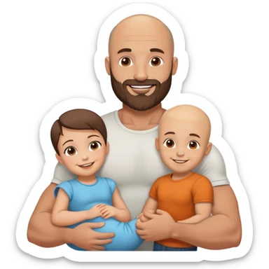 Muscular Bald man with a beard crazy in love with his young brunette wife and 3 sons sticker