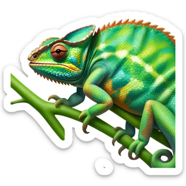 giant-chameleon-realistic emoji,-blending-with-vibrant-greenery.-detailed-scales-in-shifting-colors,-showing-the-chameleon’s-ability-to-camouflage.-soft-natural-light-highlights-its-texture.-nature-background, zoomed into its face sticker