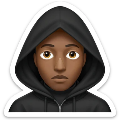 Black man wearing a triangular black hood that covers whole face  like batman with only eye holes sticker