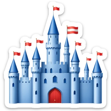 The flag has a yellow background with four horizontal red stripes running across it. In the upper left corner, there is a blue rectangle containing a white, stylized castle with three towers, the middle tower being taller than the others. sticker