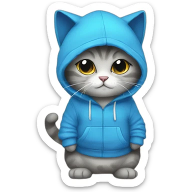 blue kawaï pudgy humanized cat wearing a hoodie sticker