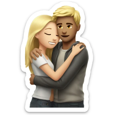 A blond guy hugs a brunette girl at the sea kiss sticker