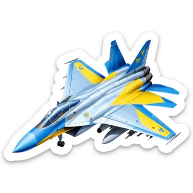 MiG-29 fighter jet with Ukrainian blue and yellow markings, military aircraft sticker