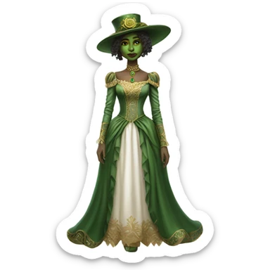 a green amazon alien woman in Victorian white gold full body sticker