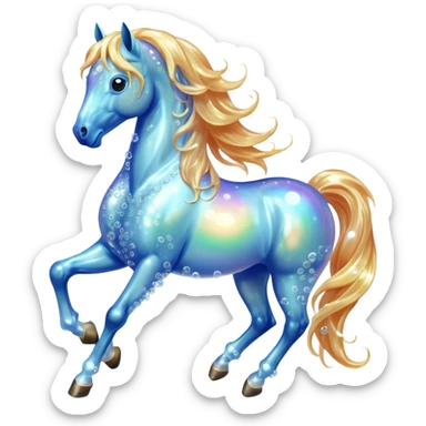 A magical horse made entirely of transparent bubbles and water, with a flowing mane of small bubbles sticker