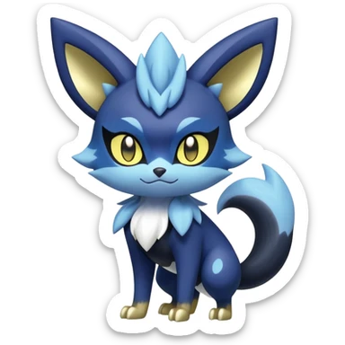 Shiny mExotic Colorfulj Excessive Mysterious Gothic Meowstic-Zorua-Noibat-Pokémon-Fakémon-hybrid-creature (full body) with pattern-markings with golden eyes sticker