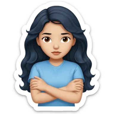 Hispanic girl dark long wavy hair crossing her arms with slight pout sticker
