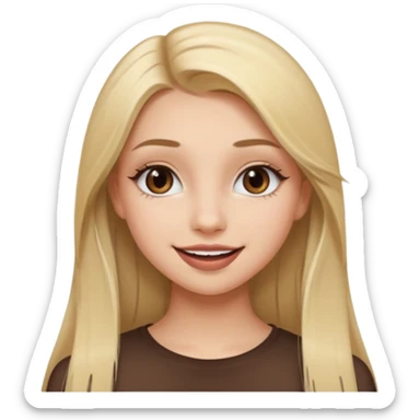 una chica con pose divertida de 18 años con los labios con pintalabios nude y los ojos maquillados, de piel blanca con el pelo liso, largo y rubio, ojos marrones sticker