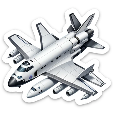 An icon featuring a collage of a space shuttle, a drone, and an airplane, symbolizing aerospace technology. The design includes rocket engines, wings, and flight paths, representing advancements in aviation and space exploration. Transparent background highlights cutting-edge aerospace engineering. sticker