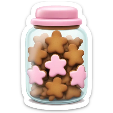 Realistic glass cookie jar with light pink lid full of gingerbread cookies isolated.  sticker