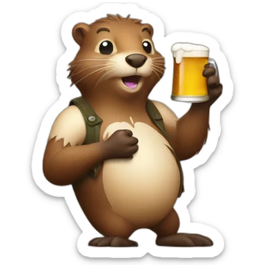 Drunken beaver with beer in the hand sticker