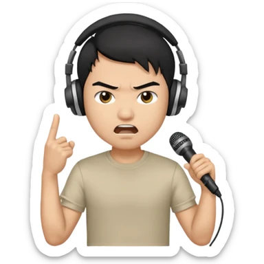 asian Male, angry, wearing headphone having mic, t-shirt 
 sticker