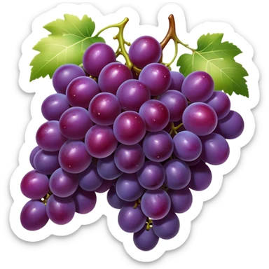 Cinematic glossy purple grapes, plump and dewy, gathered in a beautiful cluster, deep rich hues, ultra-detailed, fresh and juicy, soft glowing light. sticker
