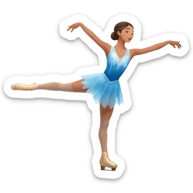 An icon showing a graceful figure skater performing a spin on the ice in a grand ice palace. The rink is illuminated by soft light beams, with cheering spectators in the stands. Snowflakes gently fall, adding to the magical atmosphere. Transparent background highlights elegance and artistry. sticker