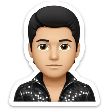 Erik-Michael Estrada from O-Town with light tan skin, black hair, black sequin outfit sticker