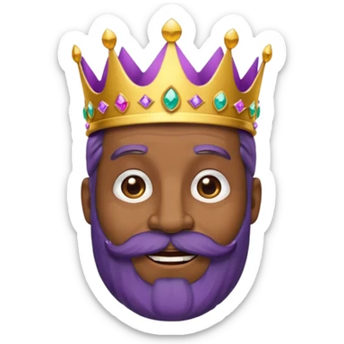 Create a cartoon-style emoji of Baltasar, one of the Three Wise Men. Only show his face and crown. He is older, with dark skin and a full black beard, joyful wrinkles, and a purple and gold jeweled crown. Express warmth, wisdom, and friendliness. Colorful and simple, suitable as an emoji. sticker