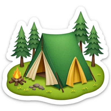 Camp site of grass made of felt texture, scrapbooking style, transparent background sticker