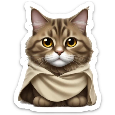 Brown and black Siberian cat dressed as obi wan kenobi sticker
