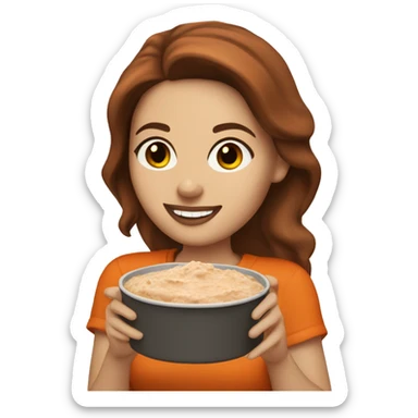 white girl with brown hair holding buffalo chicken dip  sticker