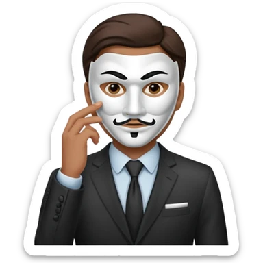 A business leader removing his mask (of the Anonymous type) indicating that he is revealing himself sticker