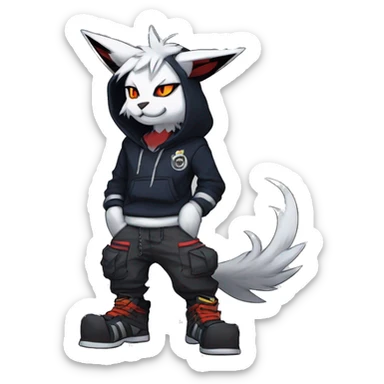 Cool Anthro Absol-Bat-Litten-Lynx-Pokémon with edgy stripes hoodie spiked collar punk techwear Cargo Pants Full Body sticker